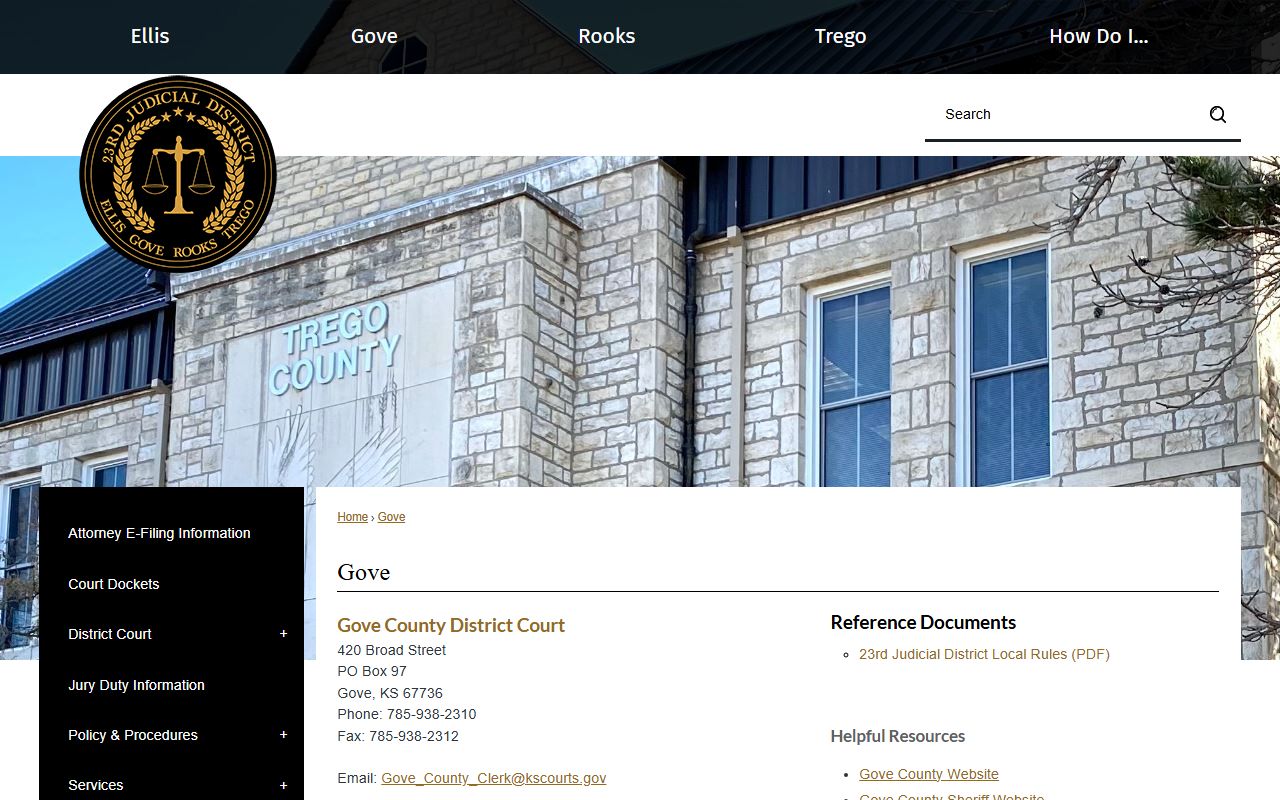 Gove County court records after arrest district court contact page