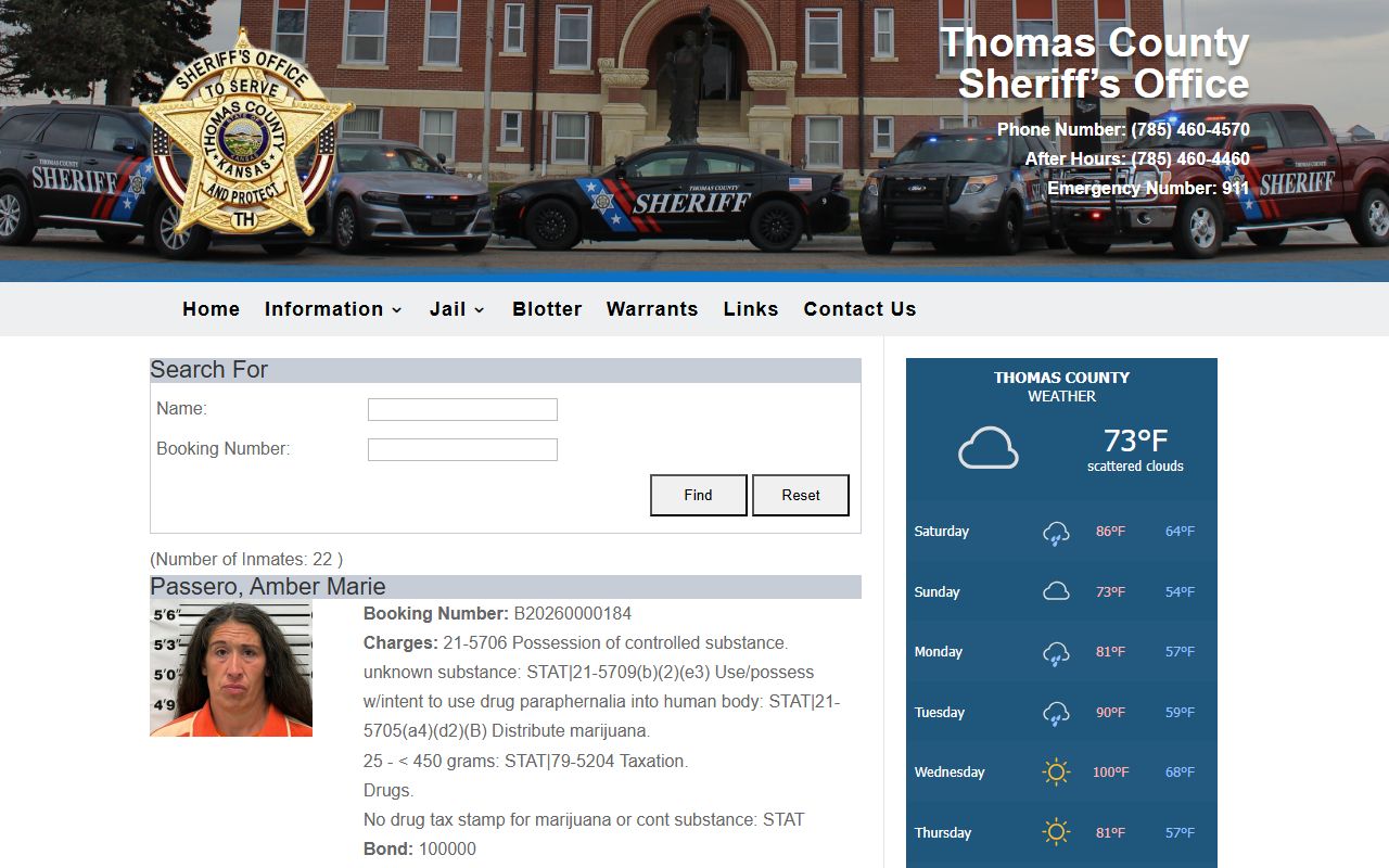 Gove County inmate population Thomas County Jail roster search records