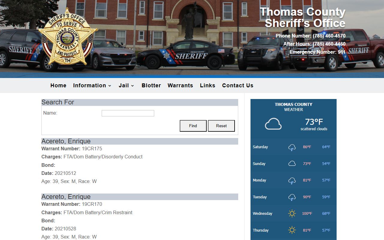 Gove County court records after jail arrest Thomas County warrant search fields