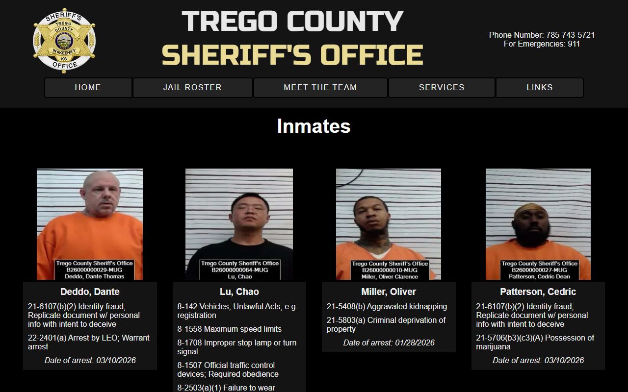 Trego County Detention Facility inmate lookup roster details for Gove County inmates